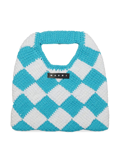 Shop Marni Girl's Diamond Crochet Bag In Blue White