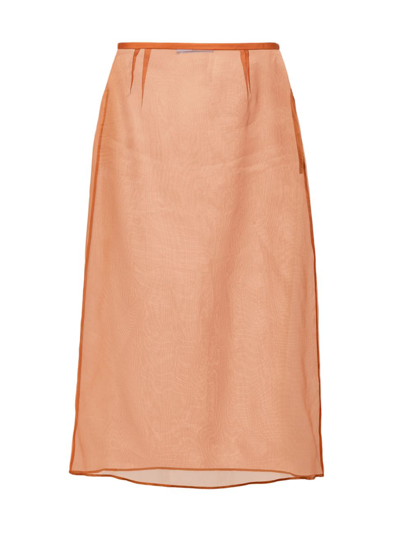 Shop Prada Women's Organza Midi-skirt In Orange