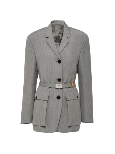 Shop Prada Women's Kid Mohair Single-breasted Jacket In Grey