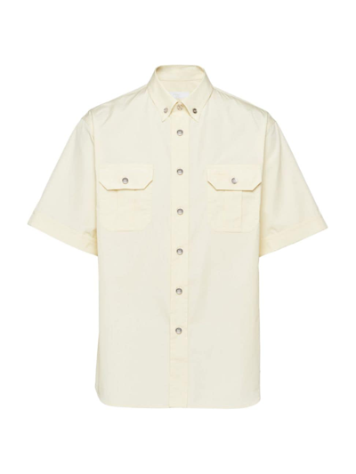 Shop Prada Men's Short Sleeved Cotton Shirt In Yellow