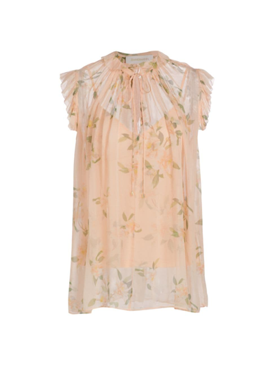 Shop Zimmermann Women's Natura Chiffon Floral Tunic Top In Coral Camellia