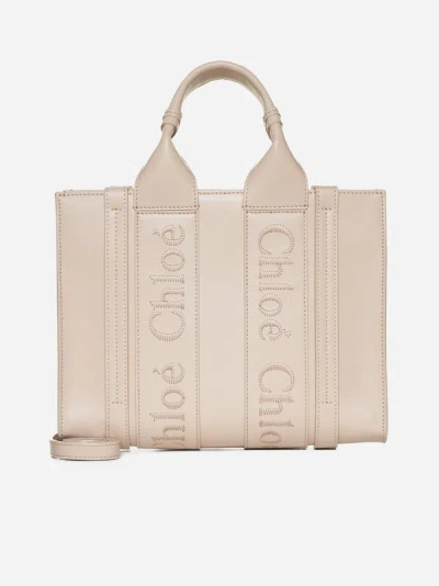 Shop Chloé Woody Small Leather Tote Bag In Cement Pink