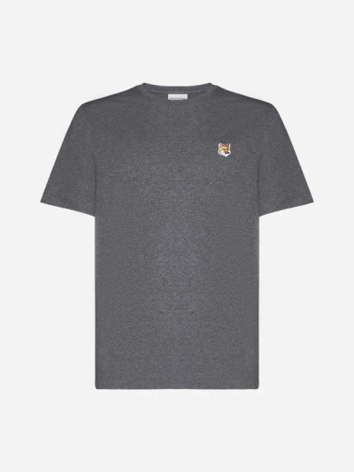 Shop Maison Kitsuné Fox Head Patch Cotton T-shirt In Dark Grey Melange