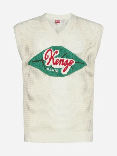 Shop Kenzo Fruit Stickers Crochet Cotton Vest In Off White