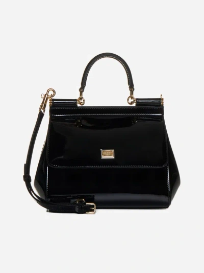 Shop Dolce & Gabbana Sicily Small Glossy Leather Bag In Black