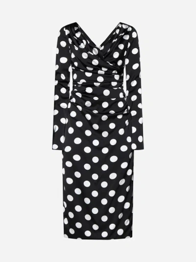 Shop Dolce & Gabbana Polka Dot Print Viscose Midi Dress In Black,white