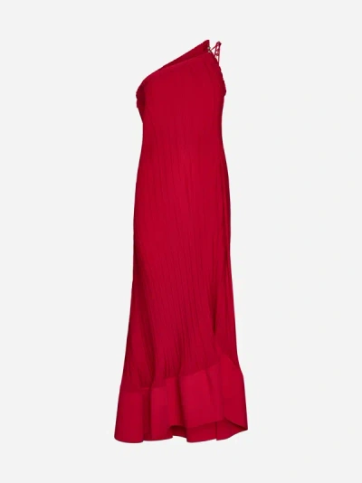 Shop Lanvin Paris One-shoulder Pleated Long Dress In Flame