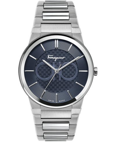 Shop Ferragamo Men's Swiss Sapphire Stainless Steel Bracelet Watch 41mm In Silver