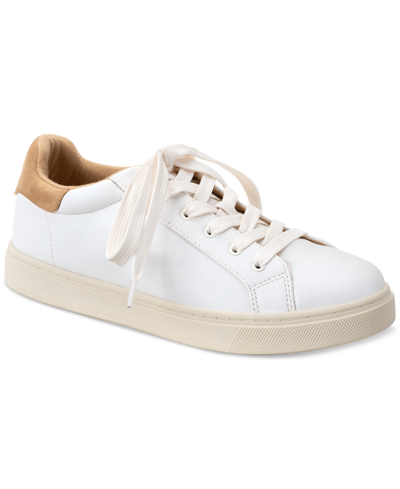Shop Style & Co Women's Eboniee Lace-up Low-top Sneakers, Created For Macy's In White,tan