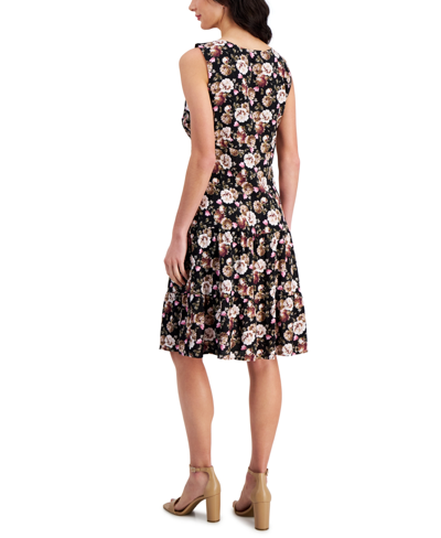 Shop Connected Women's Printed V-neck Sleeveless Tiered Dress In Taupe