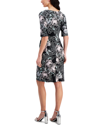 Shop Connected Women's Printed Asymmetric-neck Sheath Dress In Black,pink