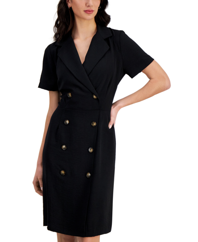Shop Connected Women's Double-breasted Short-sleeve Sheath Dress In Black