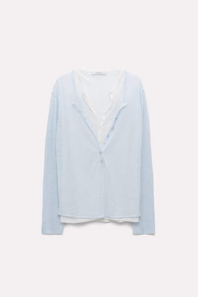 Shop Dorothee Schumacher Linen Blend Henley-style Layered Top In Blue