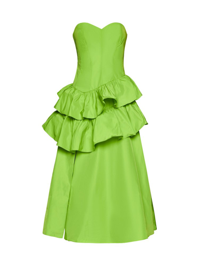 Shop Marchesa Notte Taffeta Strapless Midi Dress In Green