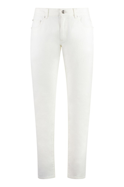 Shop Etro Logo Patch Straight Leg Jeans In White