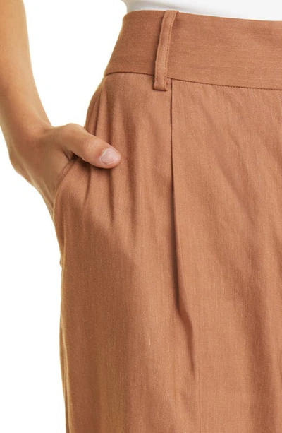 Shop Alice And Olivia Tomasca Cuff Linen Blend Wide Leg Pants In Camel