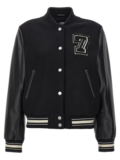 Shop Karl Lagerfeld Logo Detailed Bomber Jacket In Black