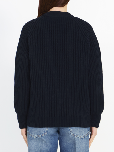 Shop Gucci Ribbed Cardigan In Blue