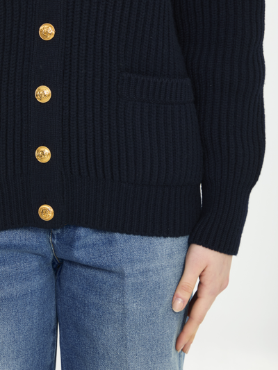 Shop Gucci Ribbed Cardigan In Blue