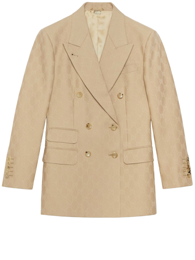 Shop Gucci Gg Jacquard Wool Jacket In Beige