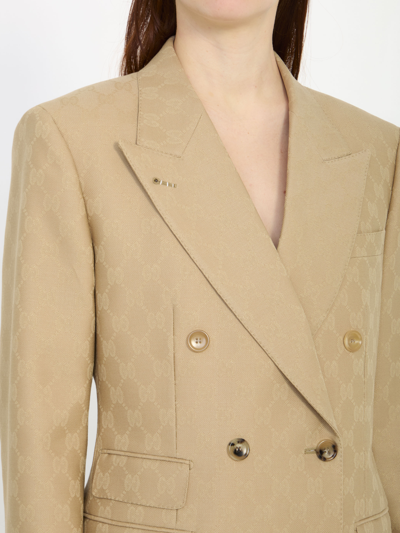 Gucci Gg-jacquard Double-breasted Blazer In Beige