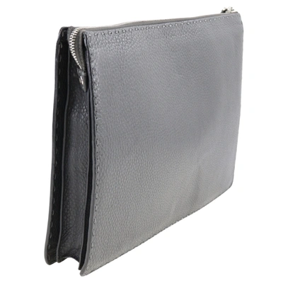 Shop Fendi Selleria Grey Leather Clutch Bag ()