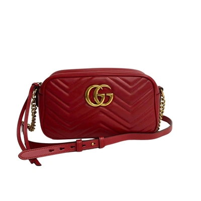 Shop Gucci Gg Marmont Red Leather Shoulder Bag ()