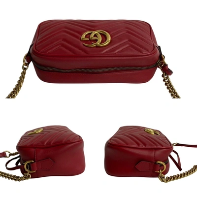 Shop Gucci Gg Marmont Red Leather Shoulder Bag ()