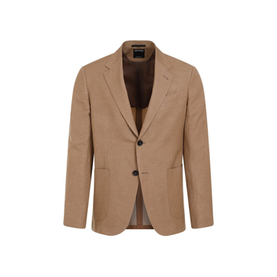 Shop Z Zegna Single Breasted Tailored Blazer In Brown