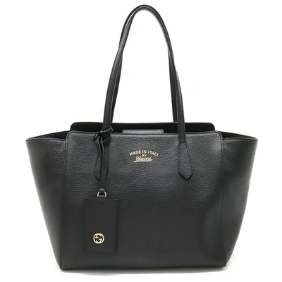 Shop Gucci Swing Black Leather Tote Bag ()