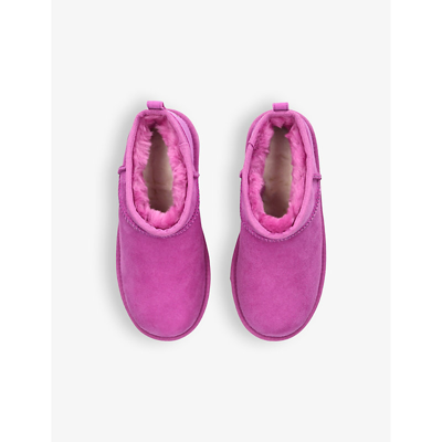 Shop Ugg Boys Fuchsia Kids Classic Ultra Mini Logo-patch Suede And Shearling Ankle Boots 9-10 Years
