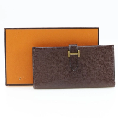 Shop Hermes Hermès Béarn Brown Leather Wallet  ()