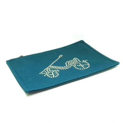 Shop Hermes Hermès Flat Zip Blue Cotton Clutch Bag ()