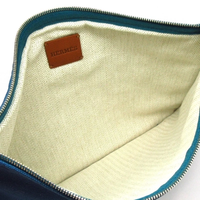 Shop Hermes Hermès Flat Zip Blue Cotton Clutch Bag ()