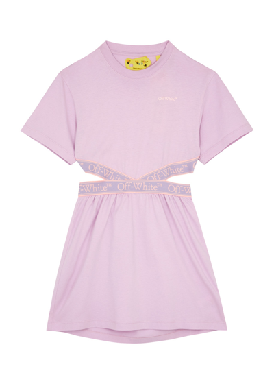 Shop Off-white Kids Bookish Cut-out Cotton T-shirt Dress (4-10 Years) In Lilac