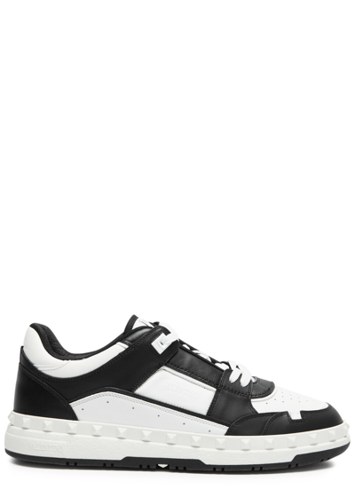 Shop Valentino Freedots Panelled Leather Sneakers In White And Black