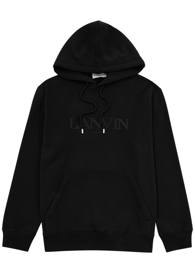 Shop Lanvin Logo-embroidered Hooded Cotton Sweatshirt In Black