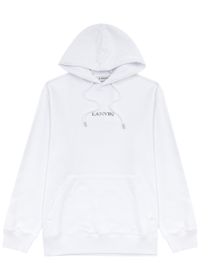 Shop Lanvin Logo-embroidered Hooded Cotton Sweatshirt In White