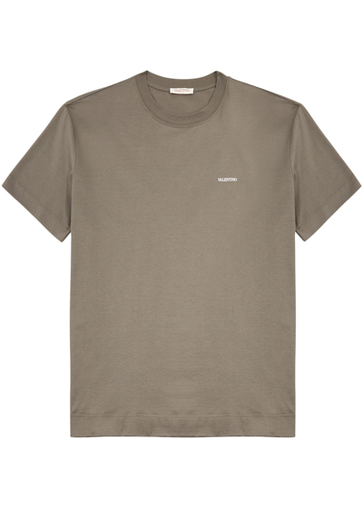 Shop Valentino Logo Cotton T-shirt In Taupe