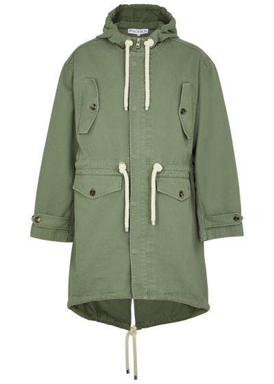 Shop Jw Anderson Hooded Cotton-twill Parka In Khaki