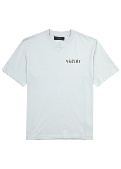 Shop Amiri Logo-print Cotton T-shirt In Grey