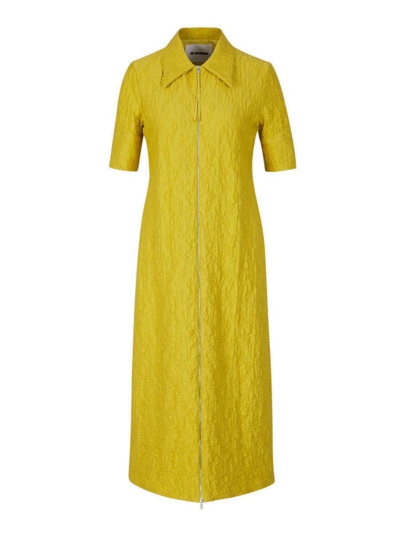 Shop Jil Sander Zipped Midi Shirt Dress In Yellow