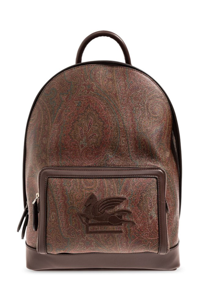 Shop Etro Pegaso Motif Paisley Jacquard Backpack In Brown