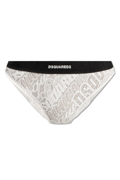 Shop Dsquared2 Logo Laced Elasticated Waistband Briefs In White