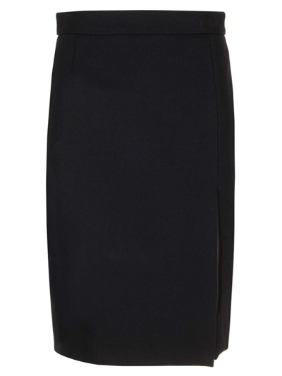 Shop Saint Laurent Side Slit Pencil Skirt In Black