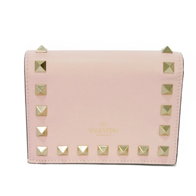 Shop Valentino Garavani Rockstud Pink Pony-style Calfskin Wallet  ()