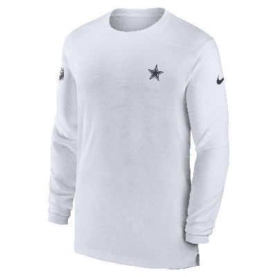 Shop Nike Men's Dri-fit Sideline Coach (nfl Dallas Cowboys) Long-sleeve Top In White