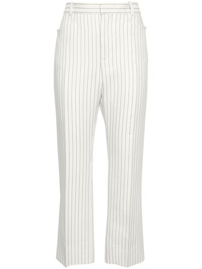 Shop Tom Ford White Pinstripe Cropped Trousers