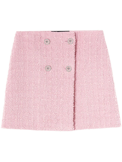 Shop Versace Bouclé Tweed Wrap Mini Skirt - Women's - Virgin Wool/mohair/nylon/cuproviscose In Pink