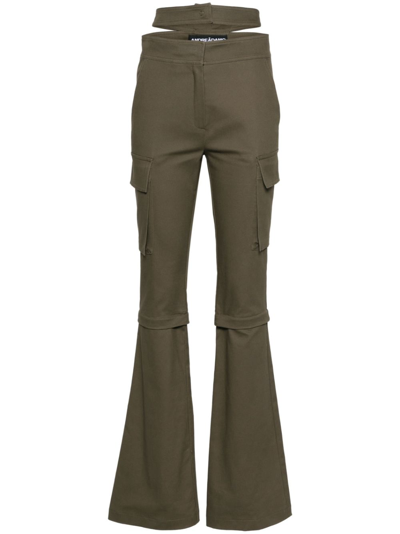 Shop Andreädamo Brown Cut-out Zip-off Flared Trousers In Green